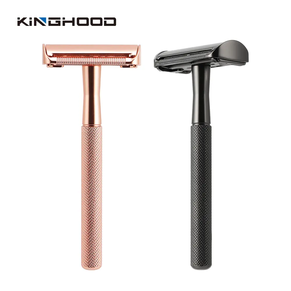 Rose gold and black Kinghood butterfly safety razors for private label manufacturing