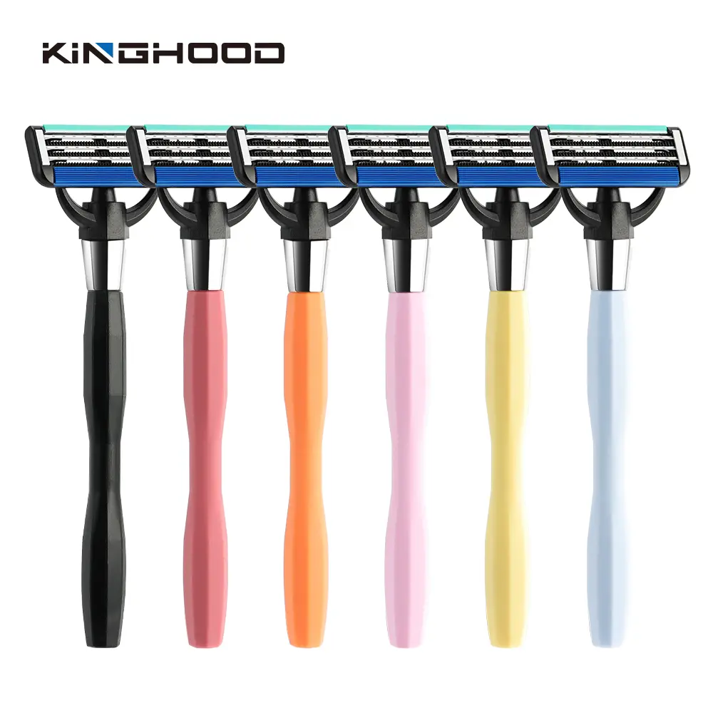Six colourful Kinghood cartridge system razors for private label brands